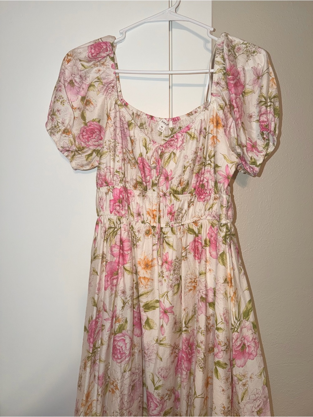 Blu Pepper Pink Floral Puff-Sleeve Mini Dress never worn